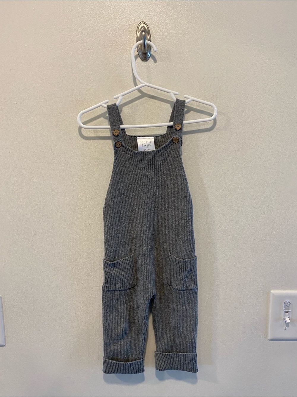 Mebie baby rib knit overalls gray one year 100% cotton